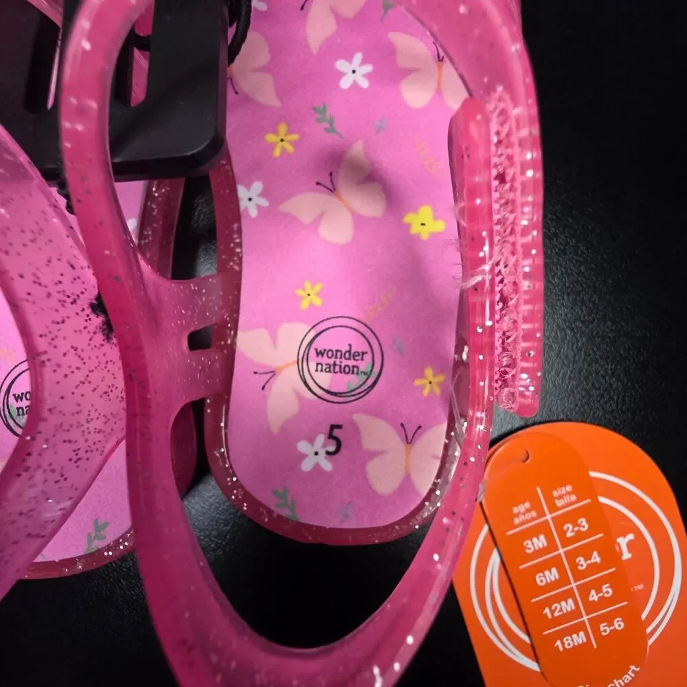 Wonder Nation Baby Girls Pink Glitter Jelly Sandals Size 5 NWT